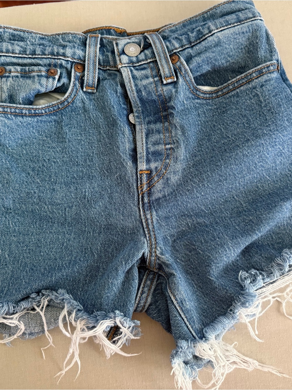 Levi's Light Blue Distressed Denim Cutoff Shorts Size 24
